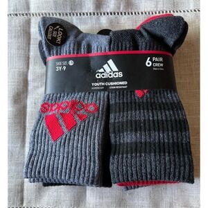 Adidas Youth 3Y-9 Cushioned Areoready Crew Socks 6 Pack NWT